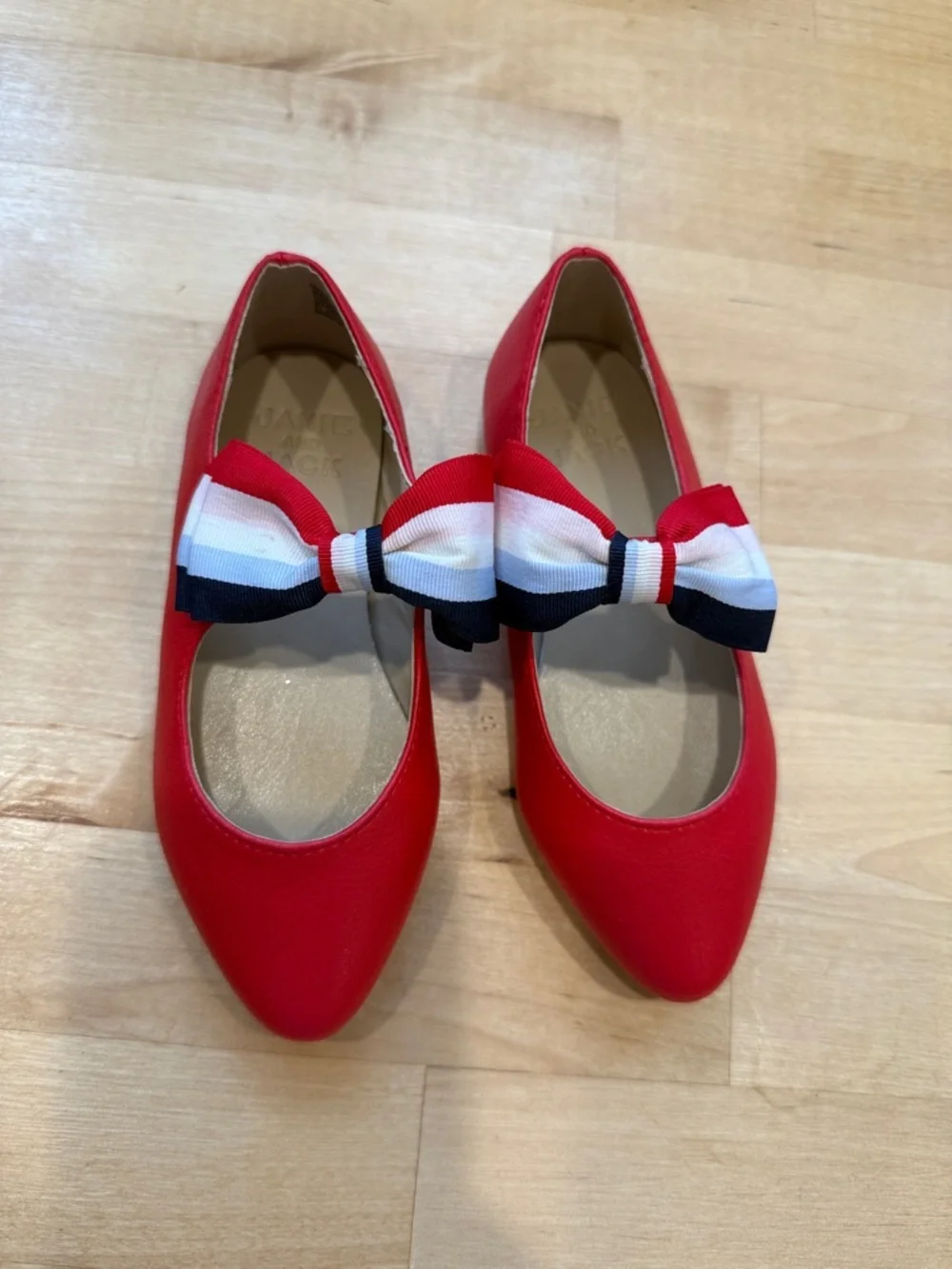 Janie and Jack Girls Red Bow Strap Ballet Flats Size 8